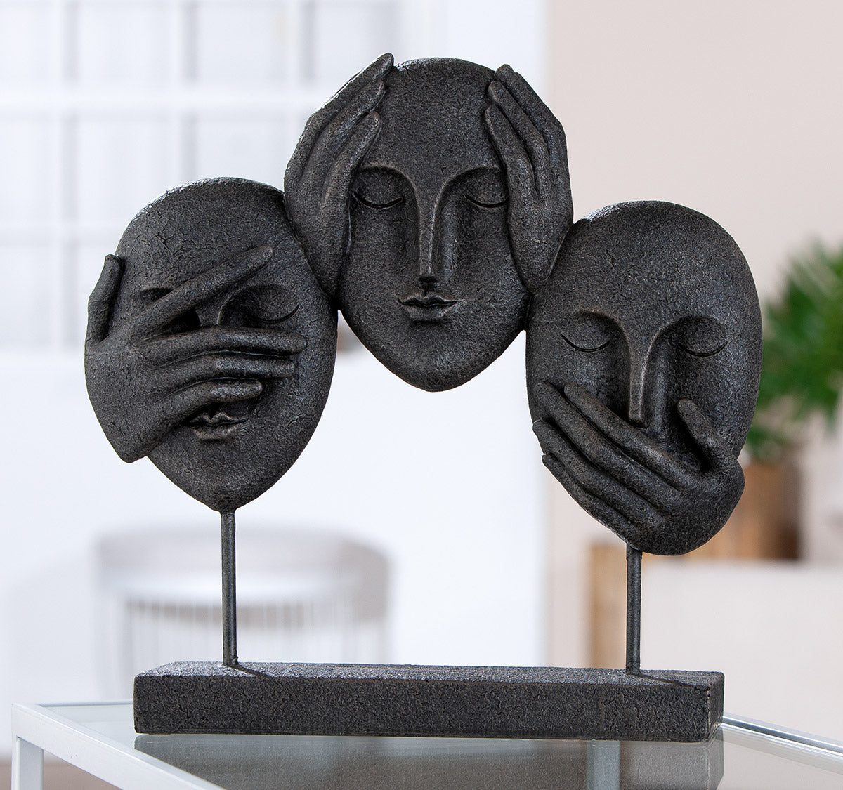 3 Faces Gezicht Sculptuur Zwart