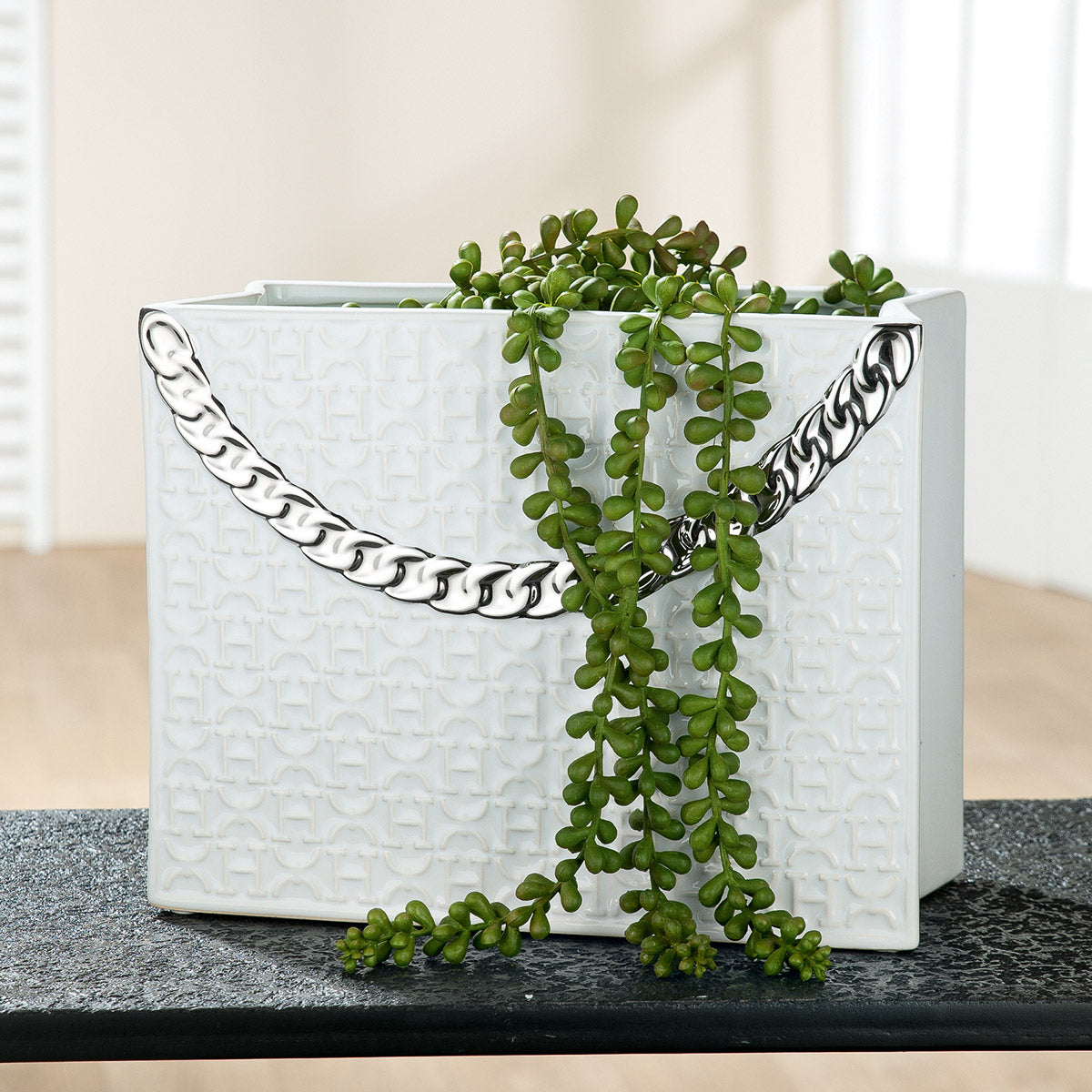 Rom Handtasvaas Wit-Zilver 20 cm