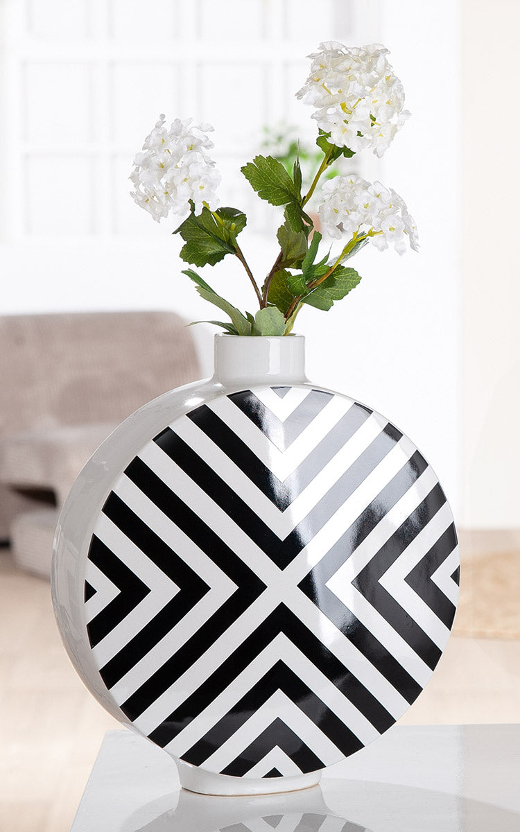 Chevron Ronde Vaas Zwart-Wit 28 cm