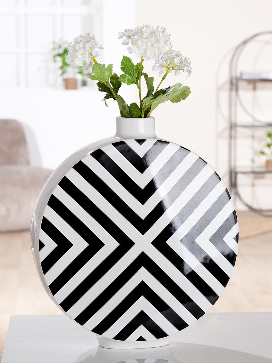 Chevron Ronde Vaas Zwart Wit Keramiek