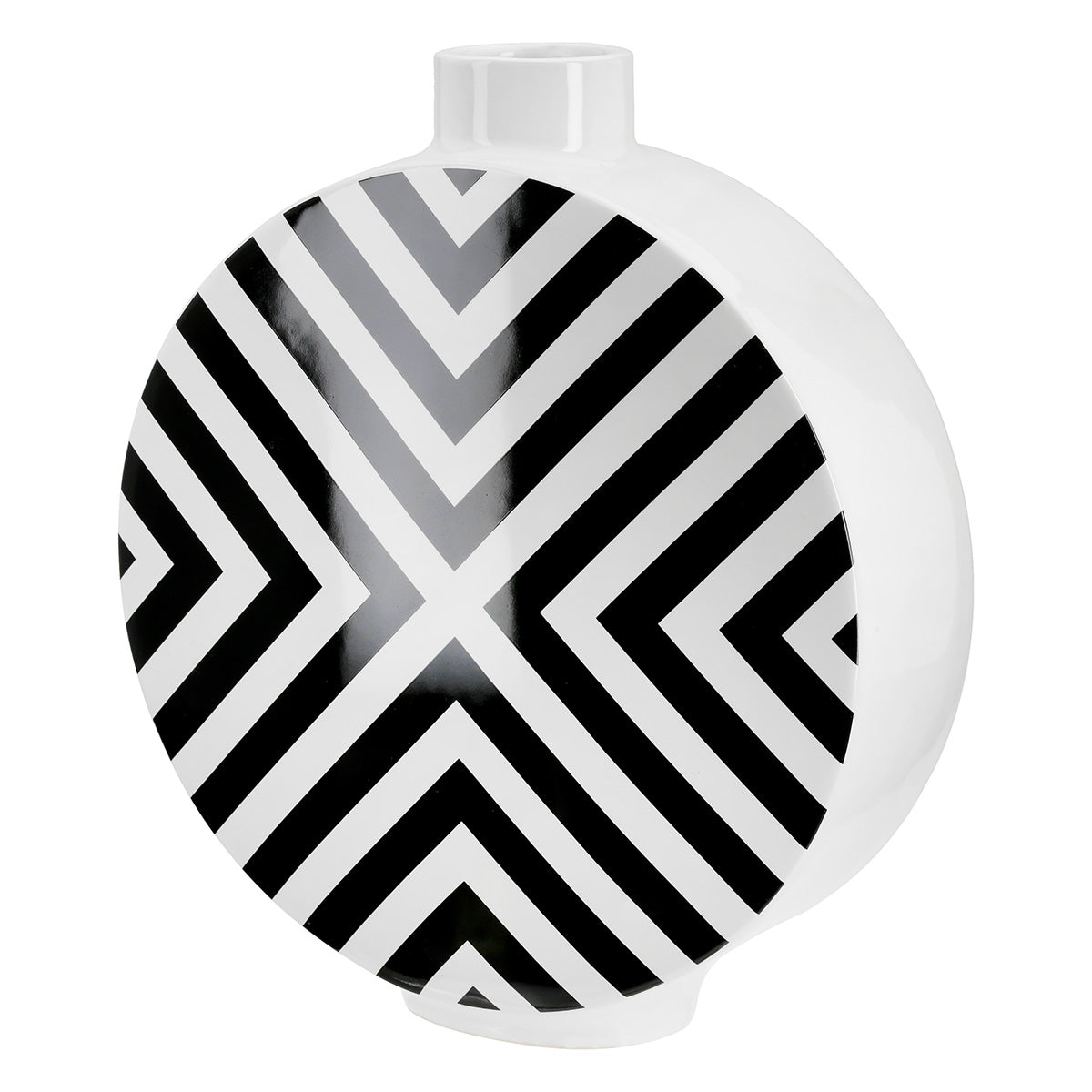Chevron Ronde Vaas Zwart Wit Keramiek