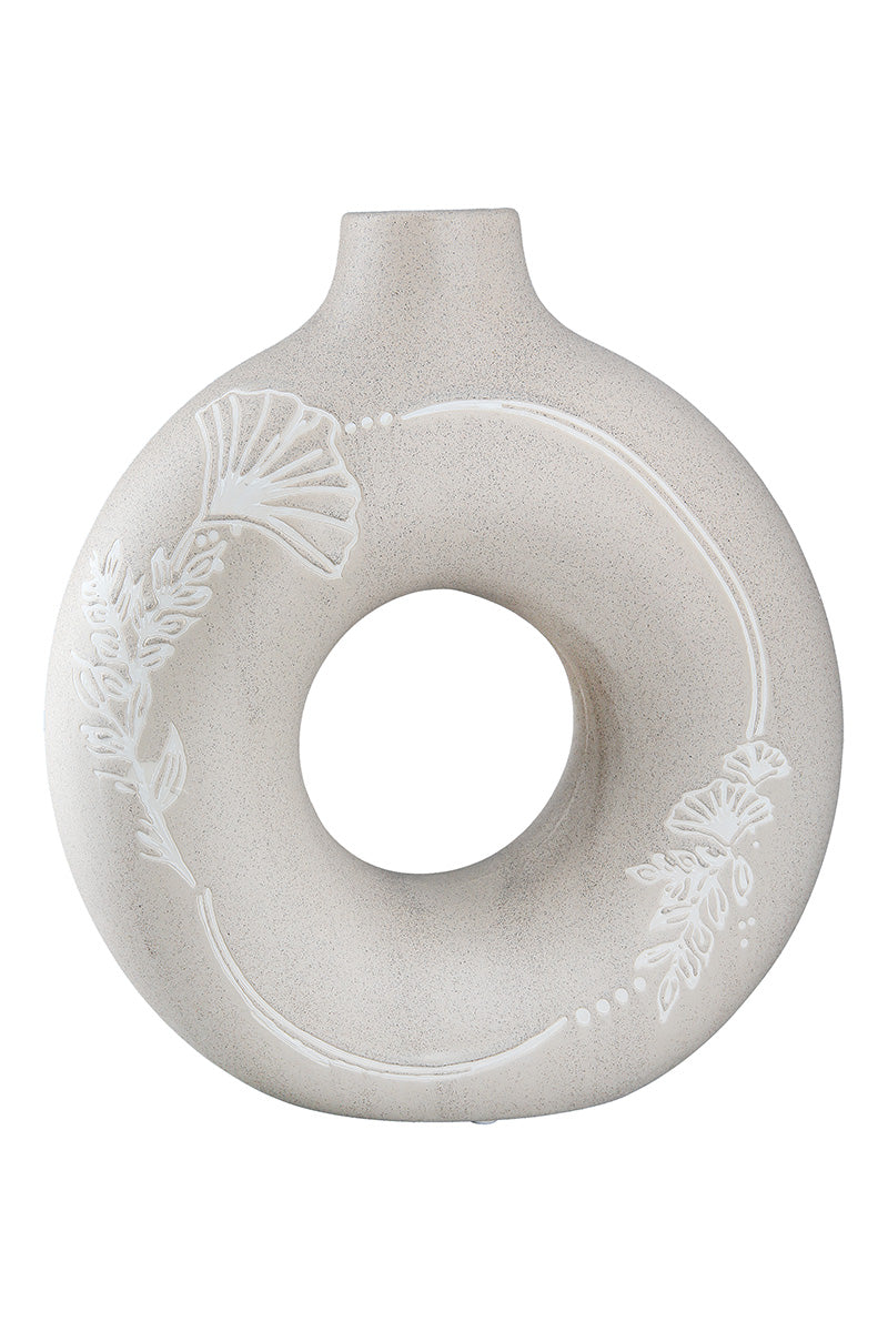 Ginkgokranz Ronde Vaas Beige 18 cm