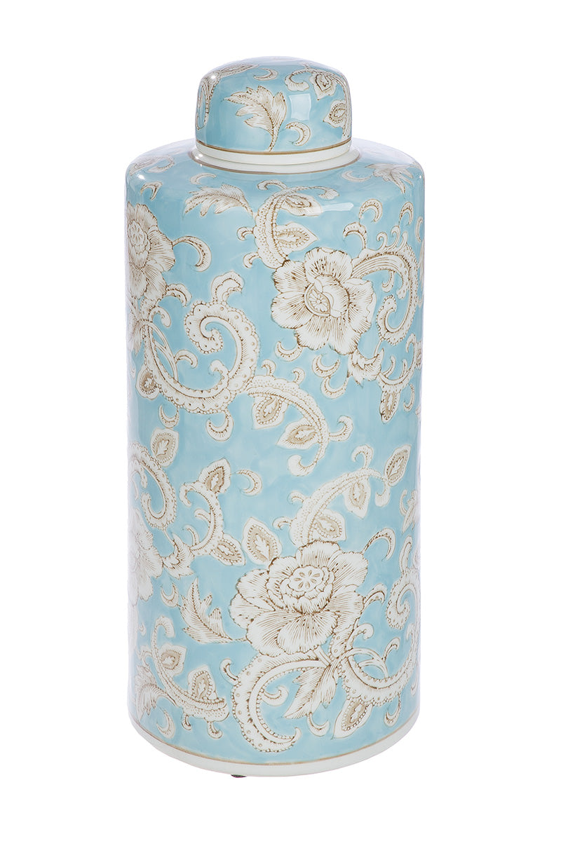 Fayencen Dekselvaas Blauw 44 cm