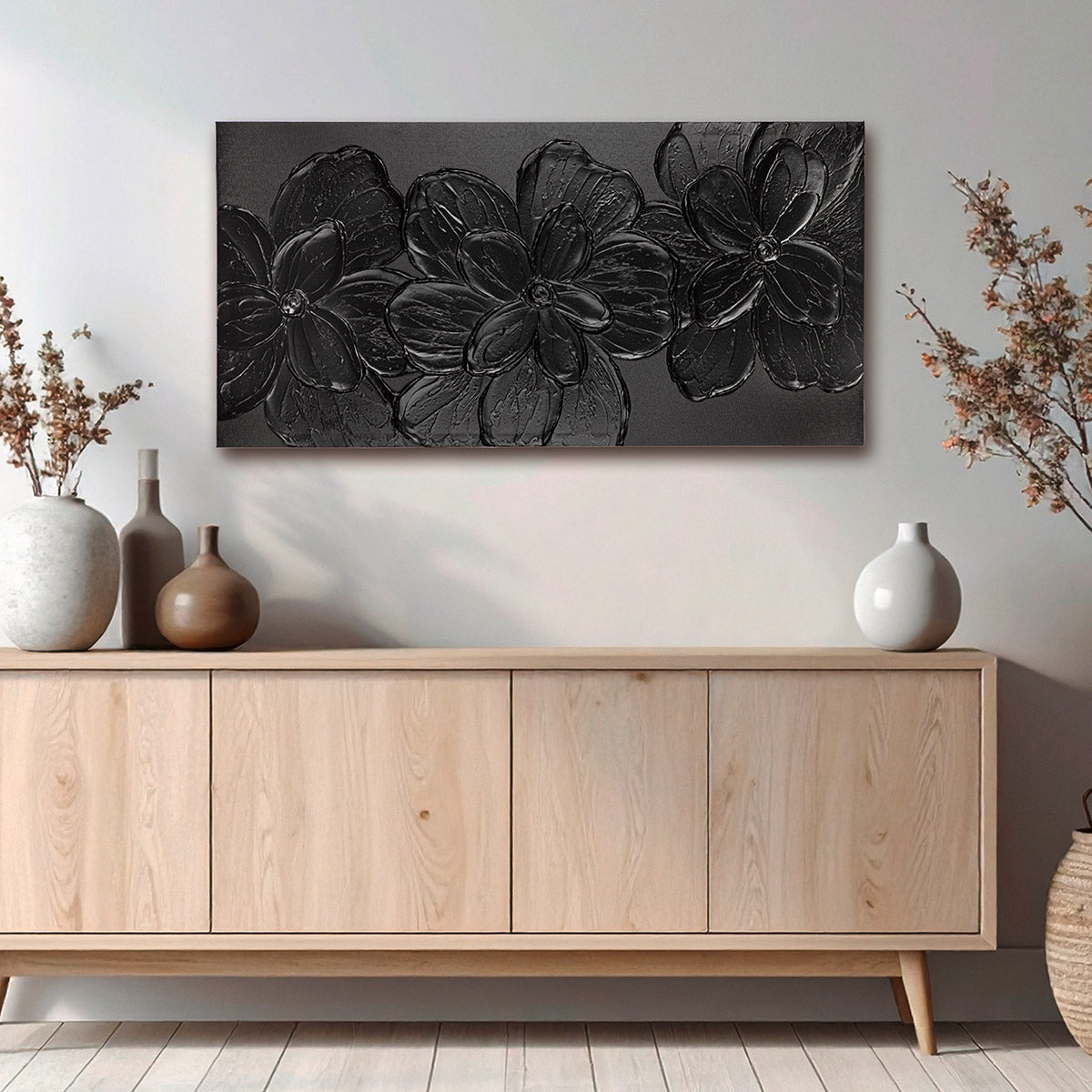 Maikai zwart bloemenschilderij 80 cm