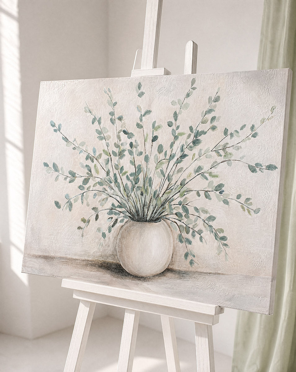 Eucalyptusschilderij met vaas 120 cm