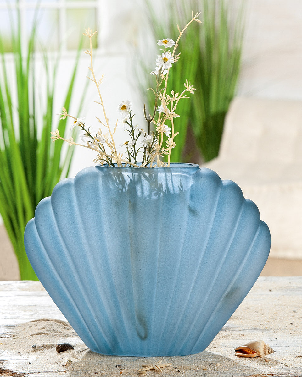 Lichtblauwe schelpvaas 18 cm