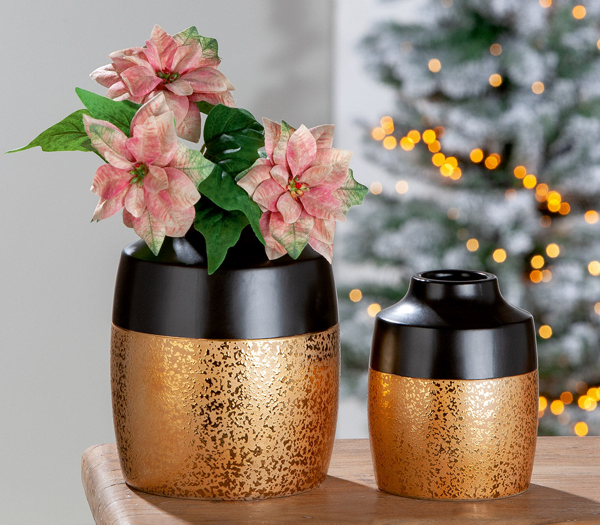 Vaas Tomar zwart goud keramiek 21 cm