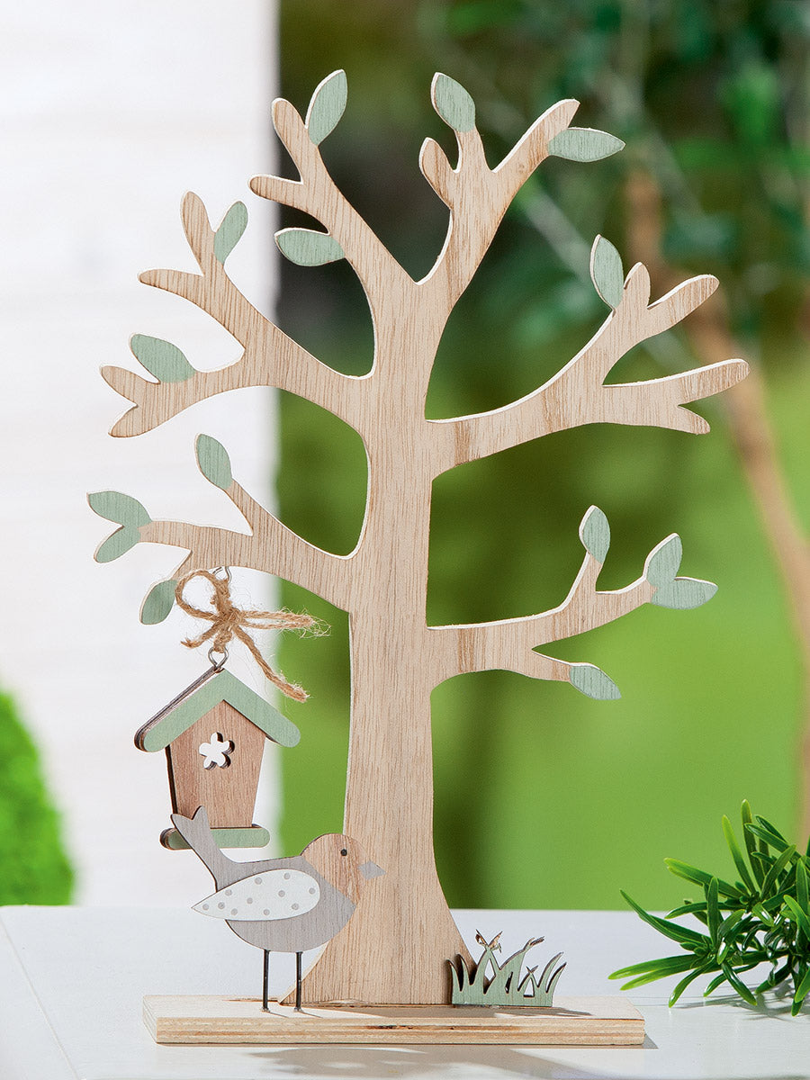 Houten Boom Decoratie met Vogelhuis