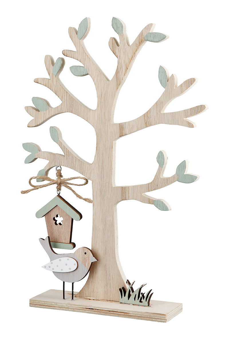 Houten Boom Decoratie met Vogelhuis