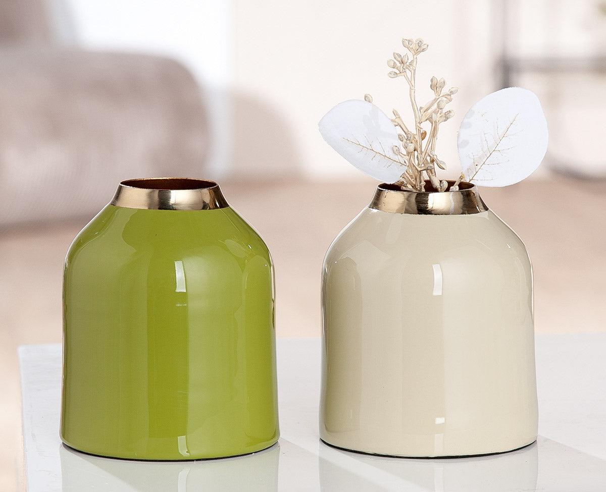 Roro Metalen Vaas Crème-Groen 10 cm