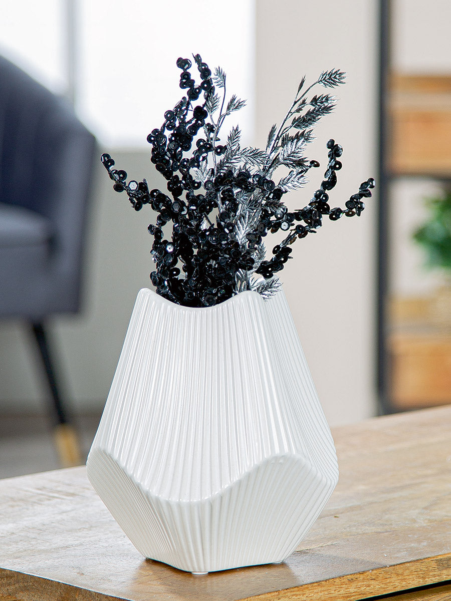 Lamellen Vaas Wit Keramiek 18 cm
