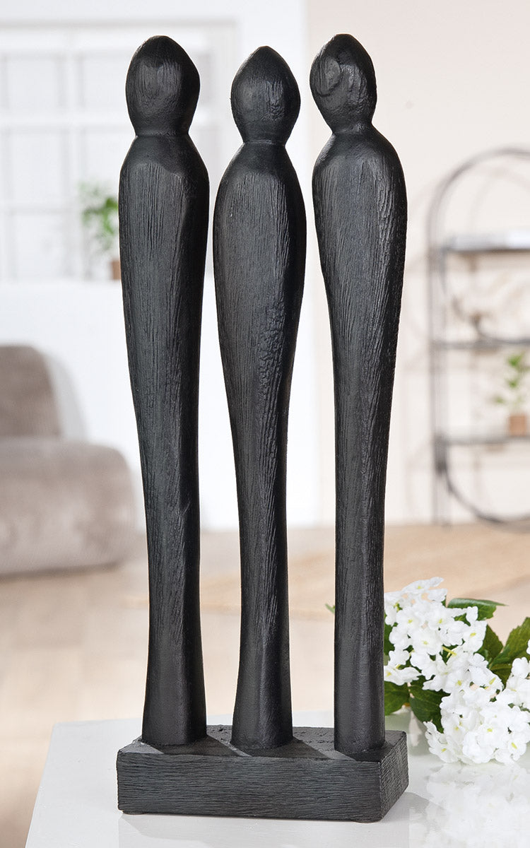 3 People Houten Sculptuur Zwart