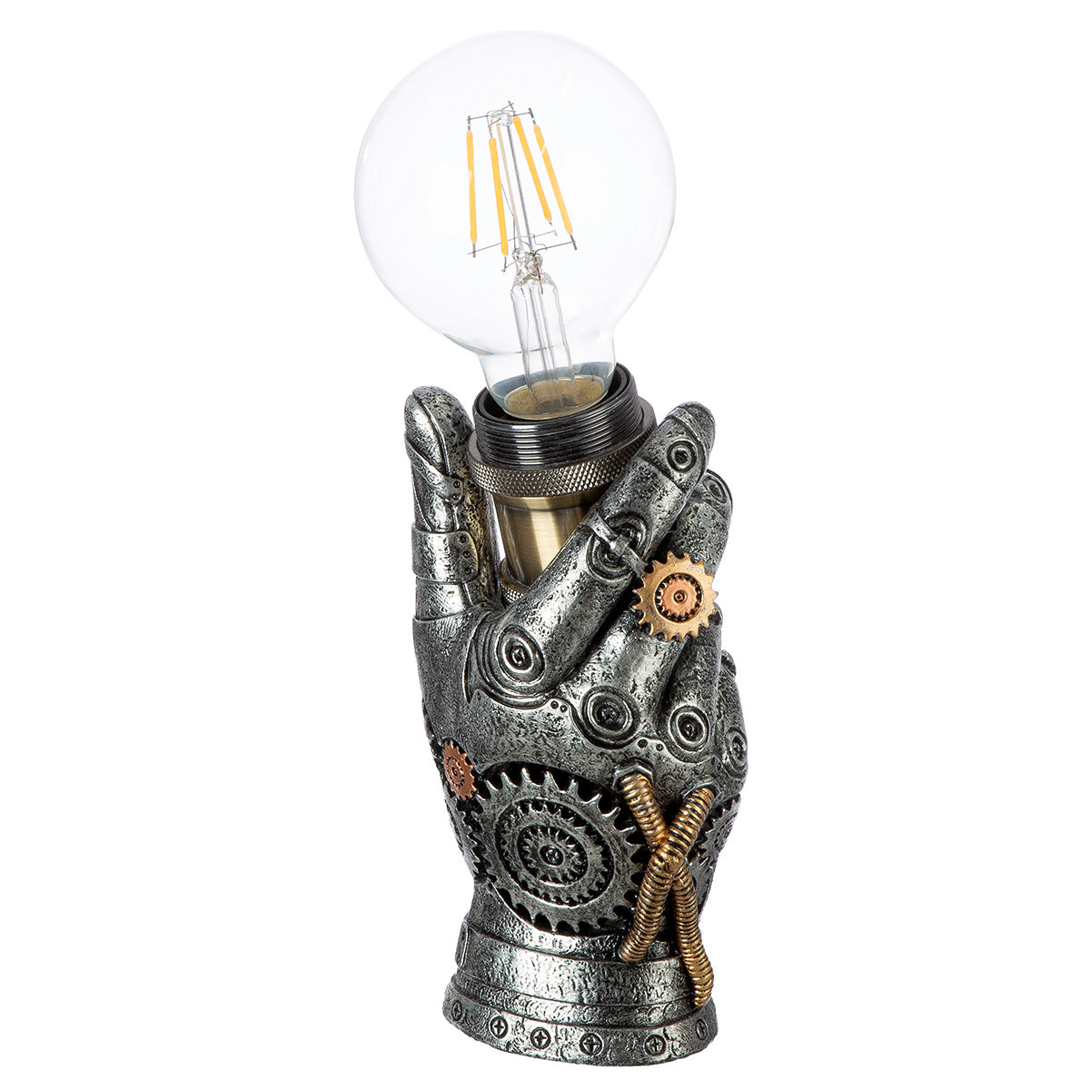 Steampunk Hand LED Tafellamp Zilver
