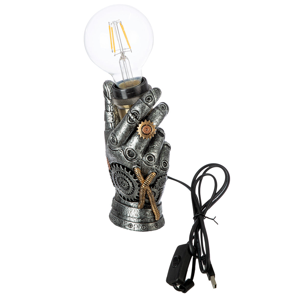Steampunk Hand LED Tafellamp Zilver