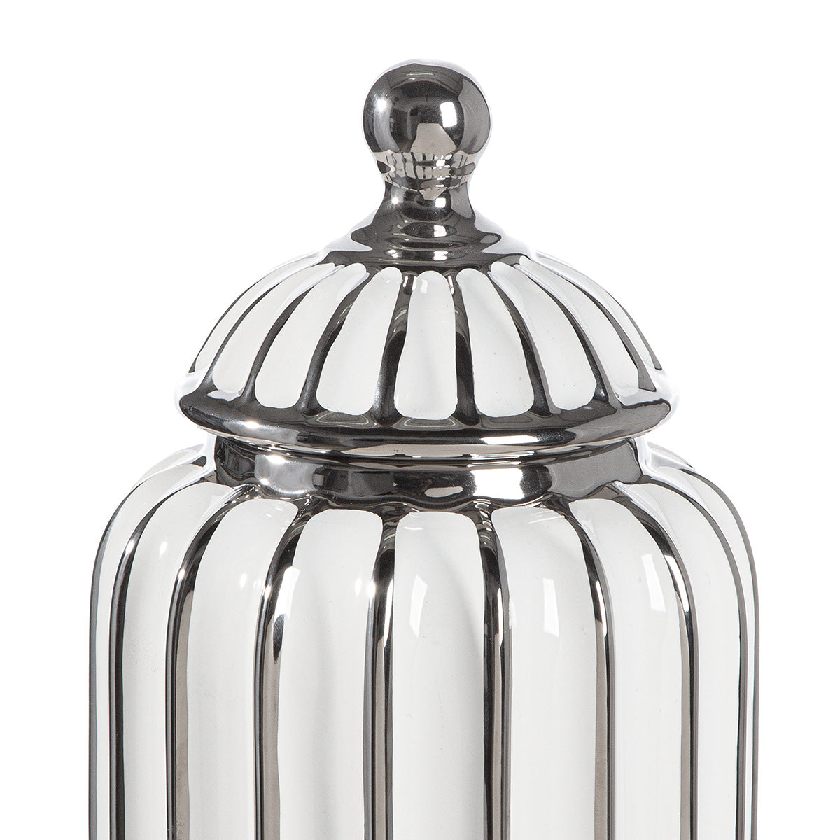 Stripes Dekselvaas Wit-Zilver 28.5 cm