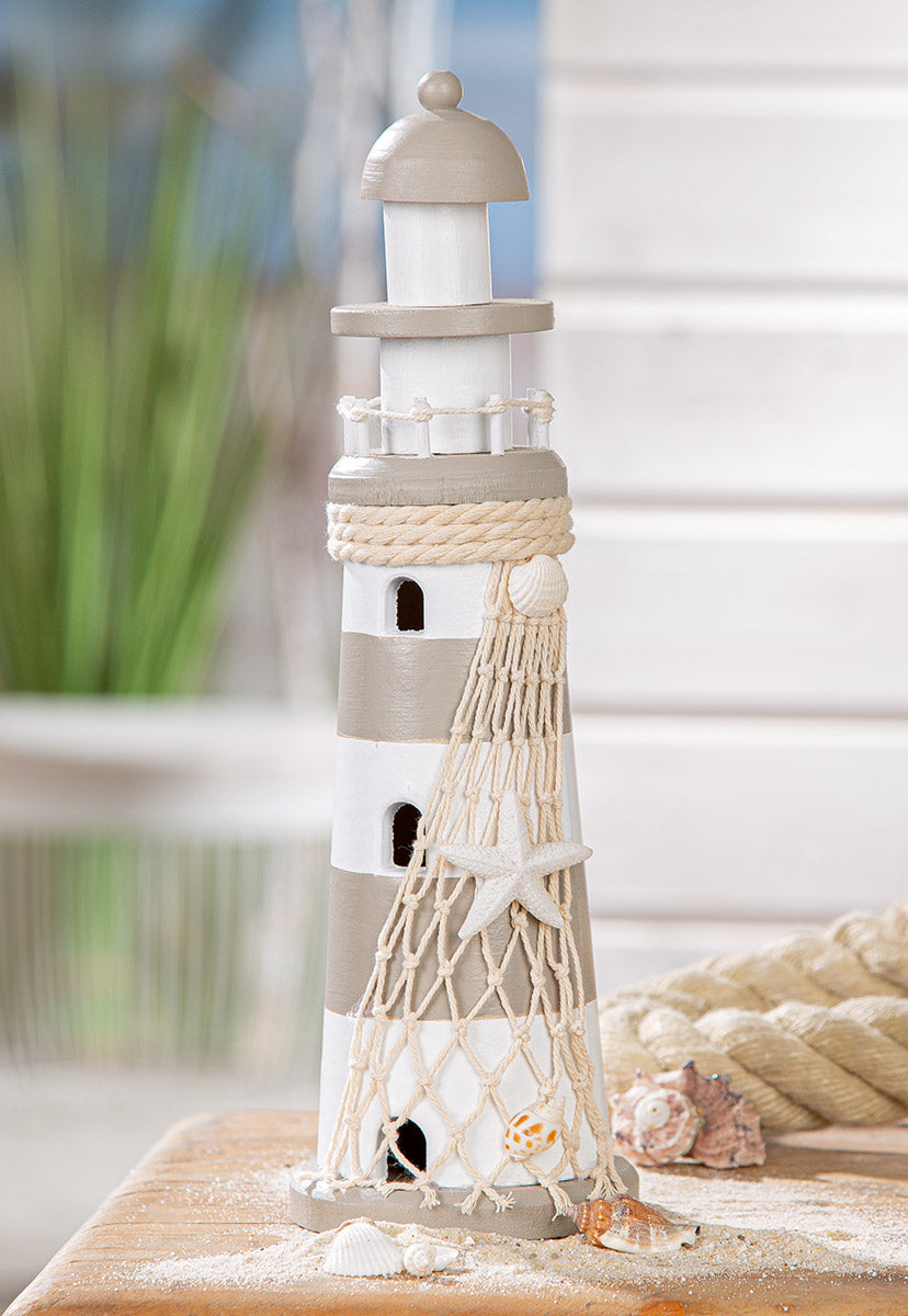 Houten Vuurtoren Taupe 29.5 cm