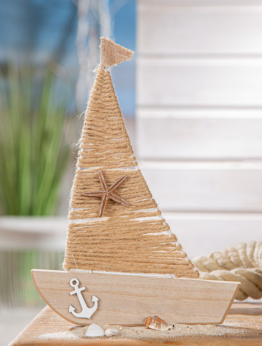 Houten Zeilboot Reliëf 30 cm
