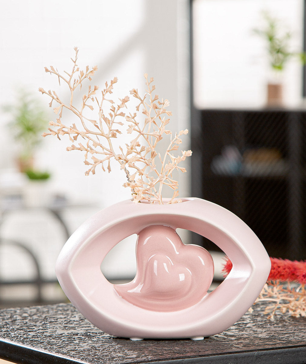 Herz Ovale Vaas Roze Keramiek 10 cm