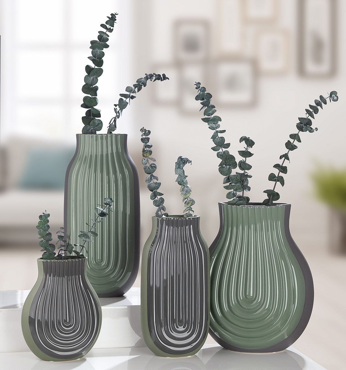 Curve Vaas Set Groen Keramiek