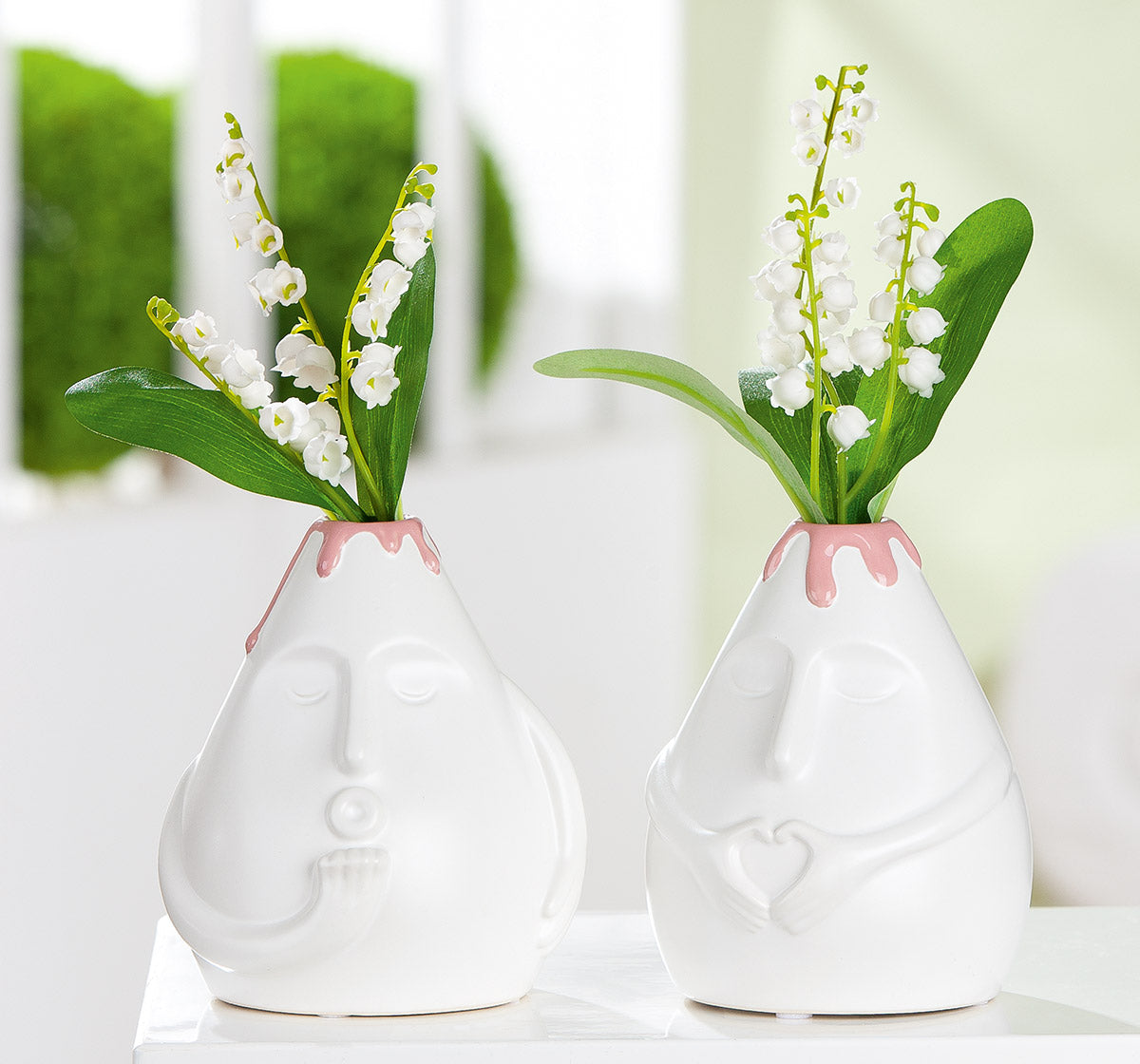 Herz Gezichtsvaas Wit-Roze 13 cm