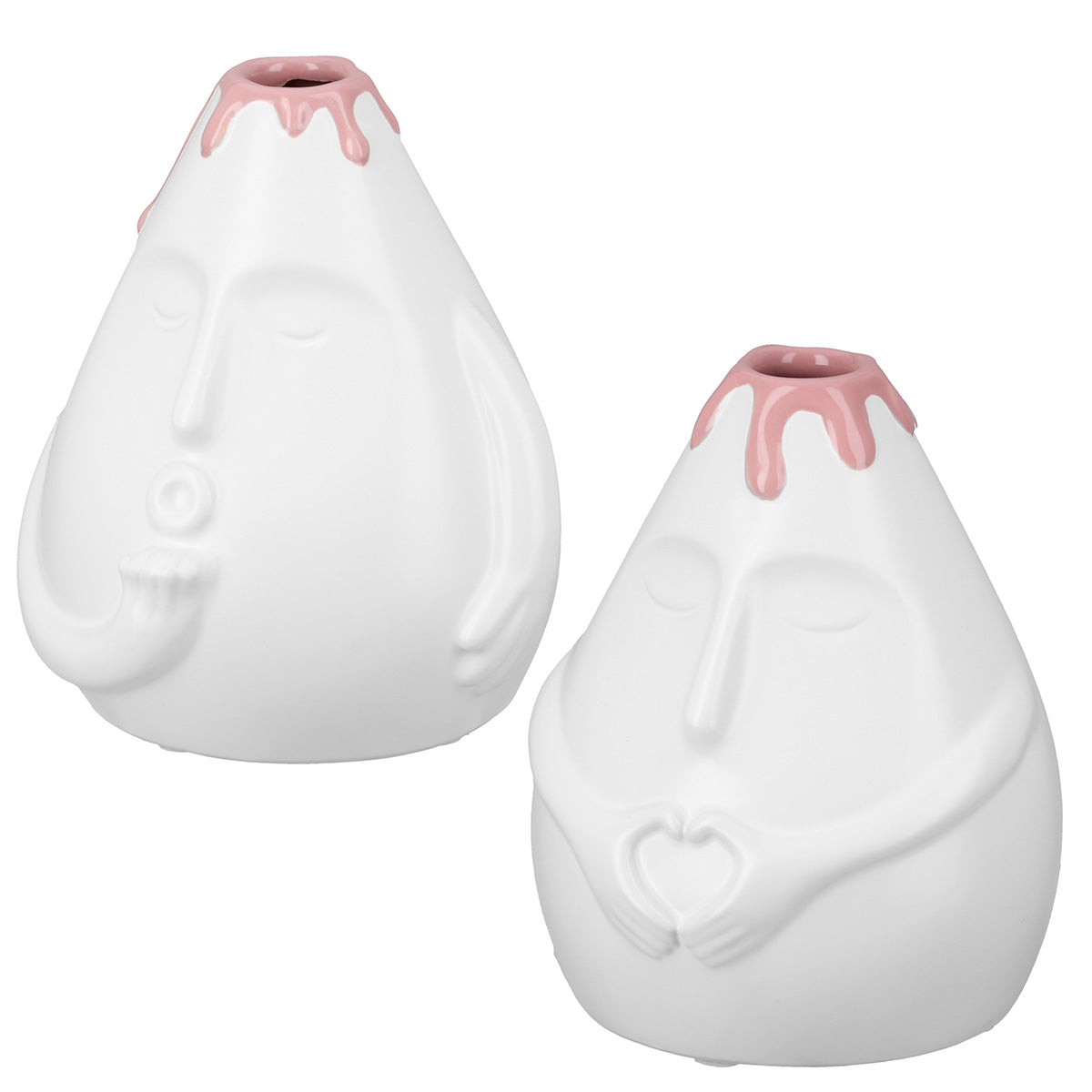 Herz Gezichtsvaas Wit-Roze 13 cm