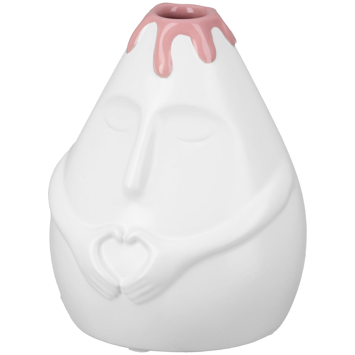 Herz Gezichtsvaas Wit-Roze 13 cm