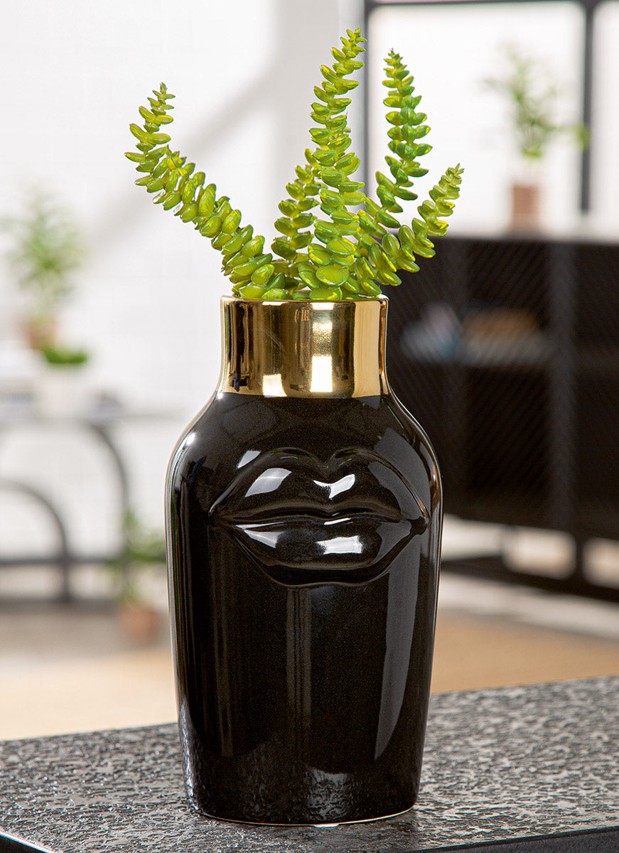 Mouth Keramische Vaas Zwart/Goud
