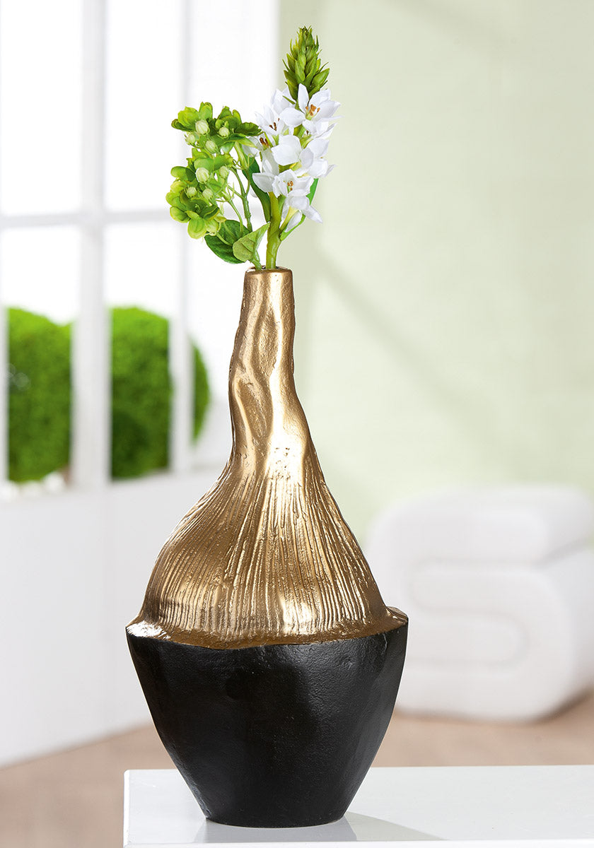 Ronde Prero vaas zwart-goud 36 cm