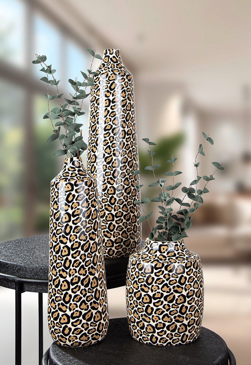 Leopard Vaas Set Zwart Bruin Keramiek