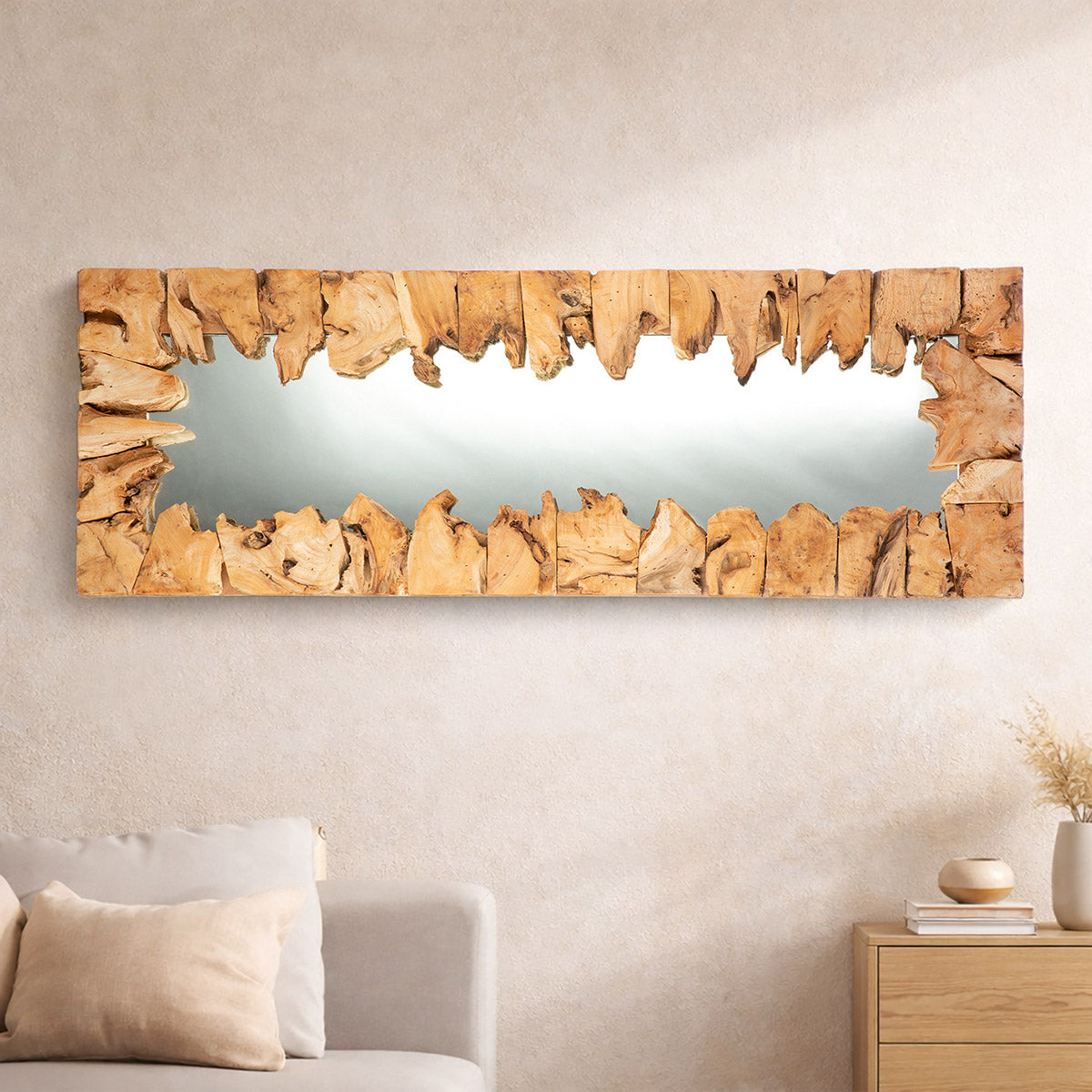 Waveform houten spiegel 35 × 100 cm
