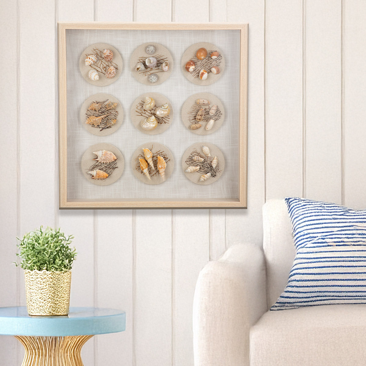 Beachhouse 3D schelpenschilderij 60 cm