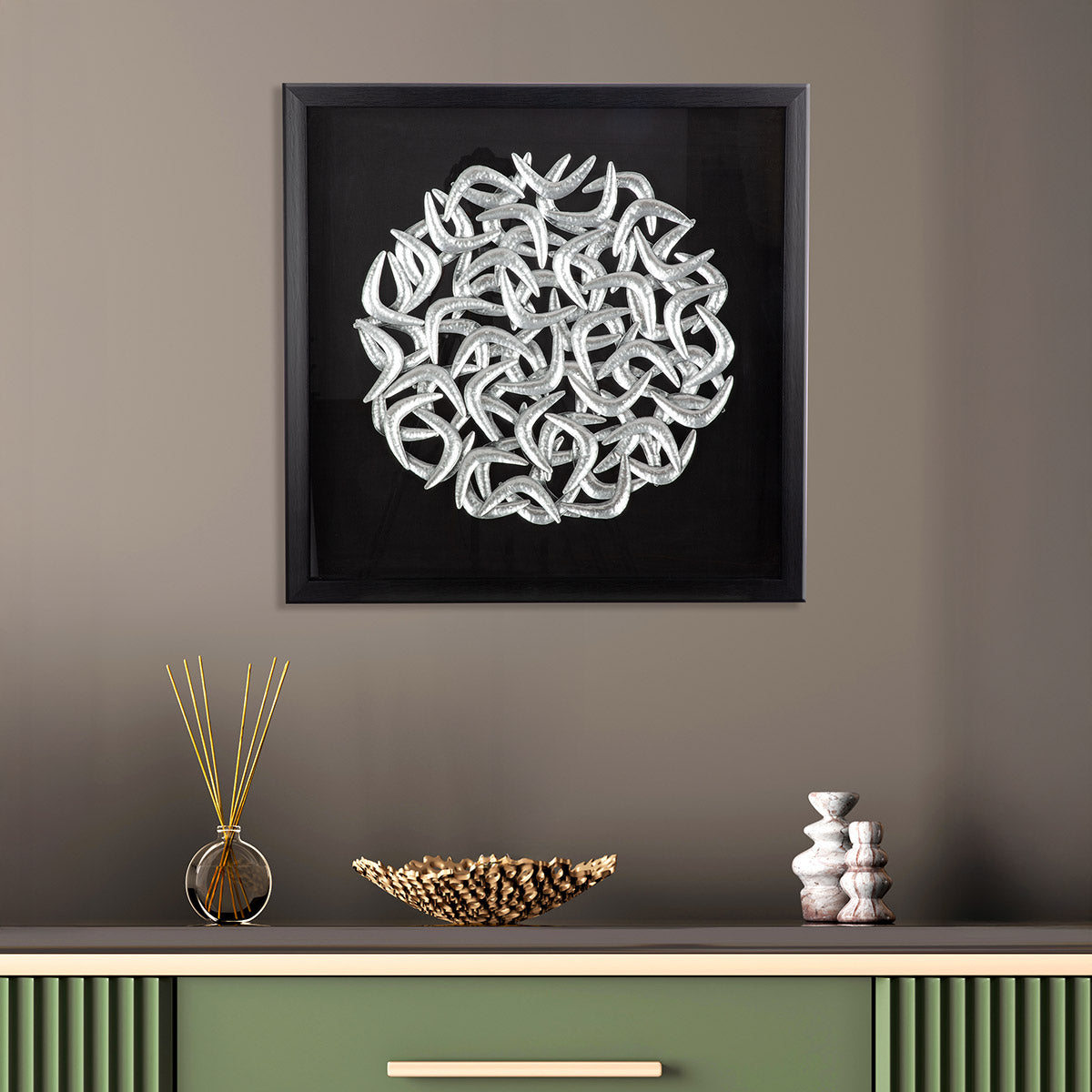 Salerno zwart-zilveren 3D wanddecoratie
