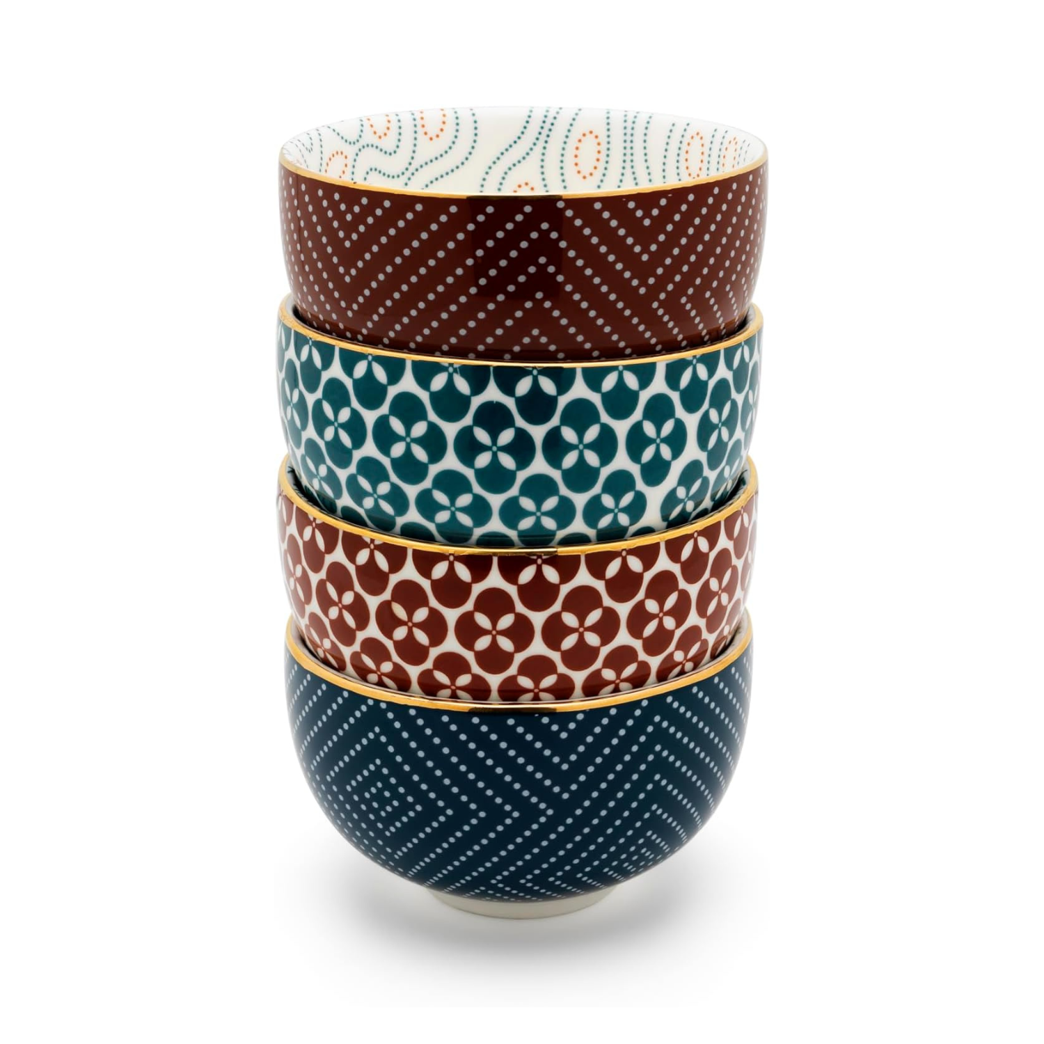 Bredemeijer Tea Bowls Pucheng 4- Set Porcelain petrol/red