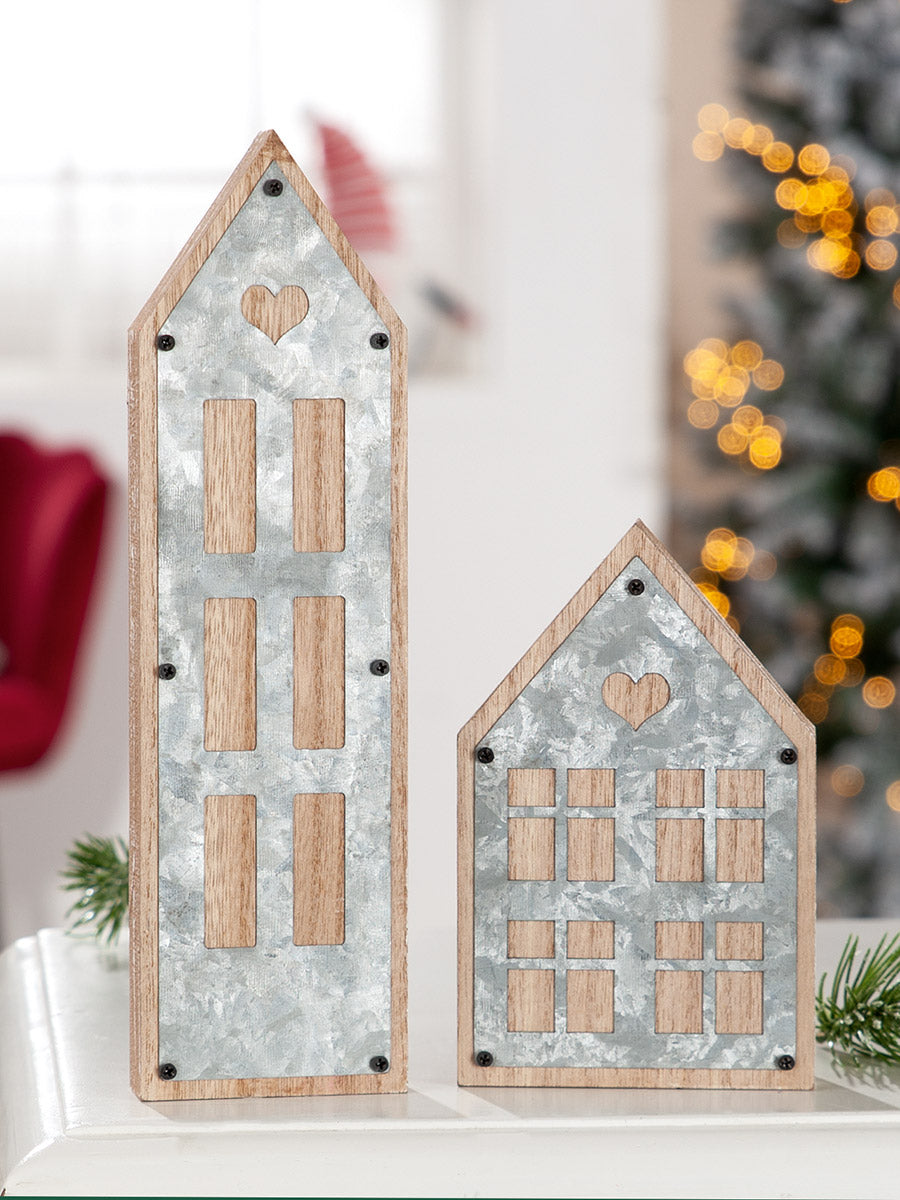 Decoratief Huisje MDF Naturel Zilver