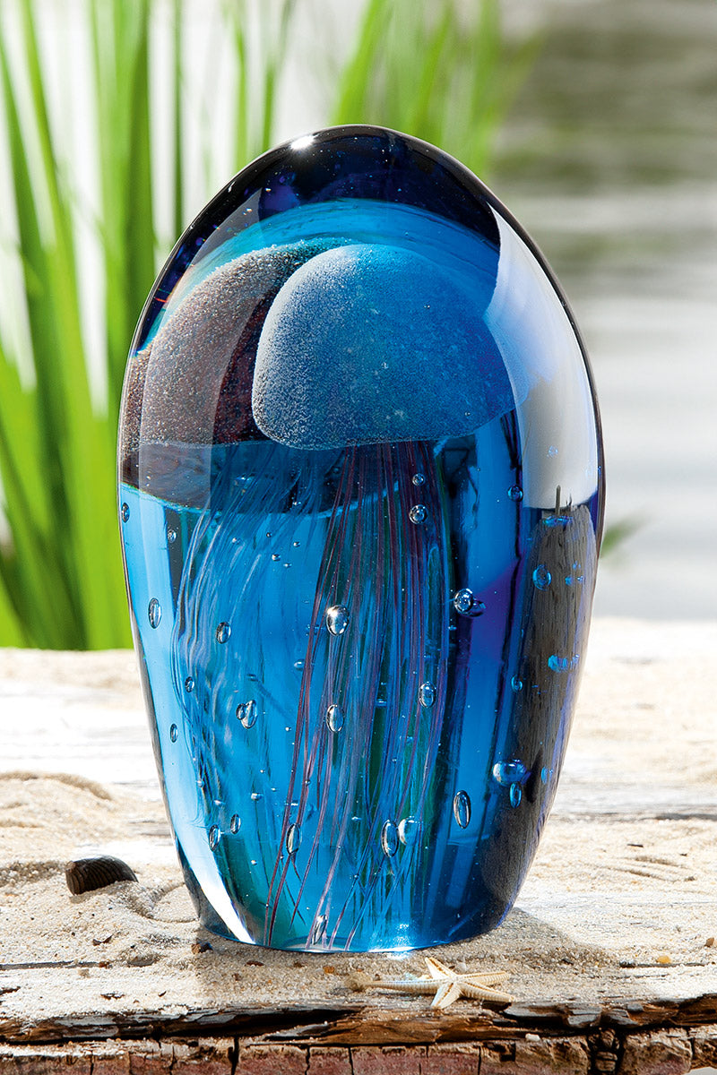 Glazen Paperweight Qualle Blauw