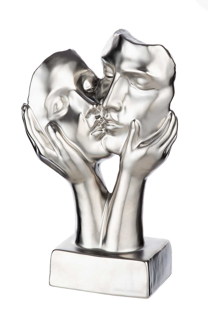 Kiss Paar Sculptuur Zilver Keramiek
