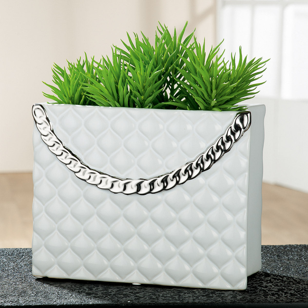 Paris Handtasvaas Wit-Zilver 20 cm