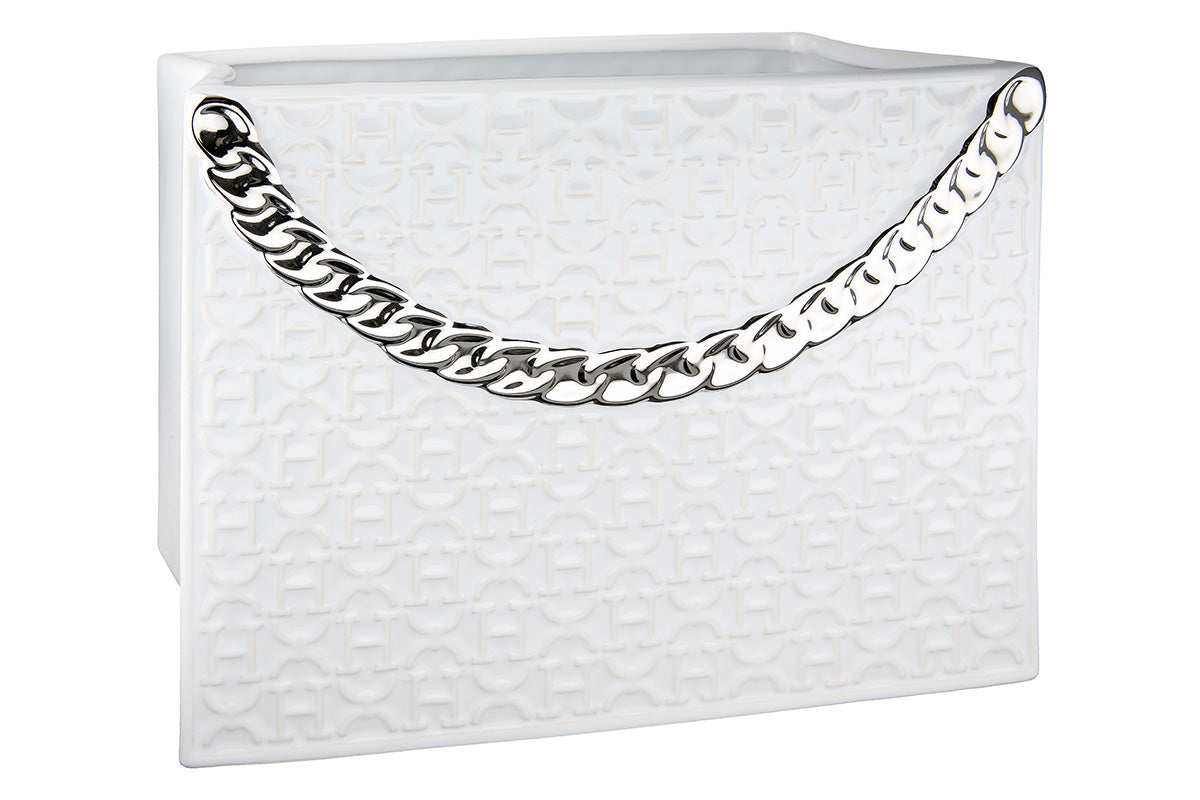 Paris Handtasvaas Wit-Zilver 20 cm