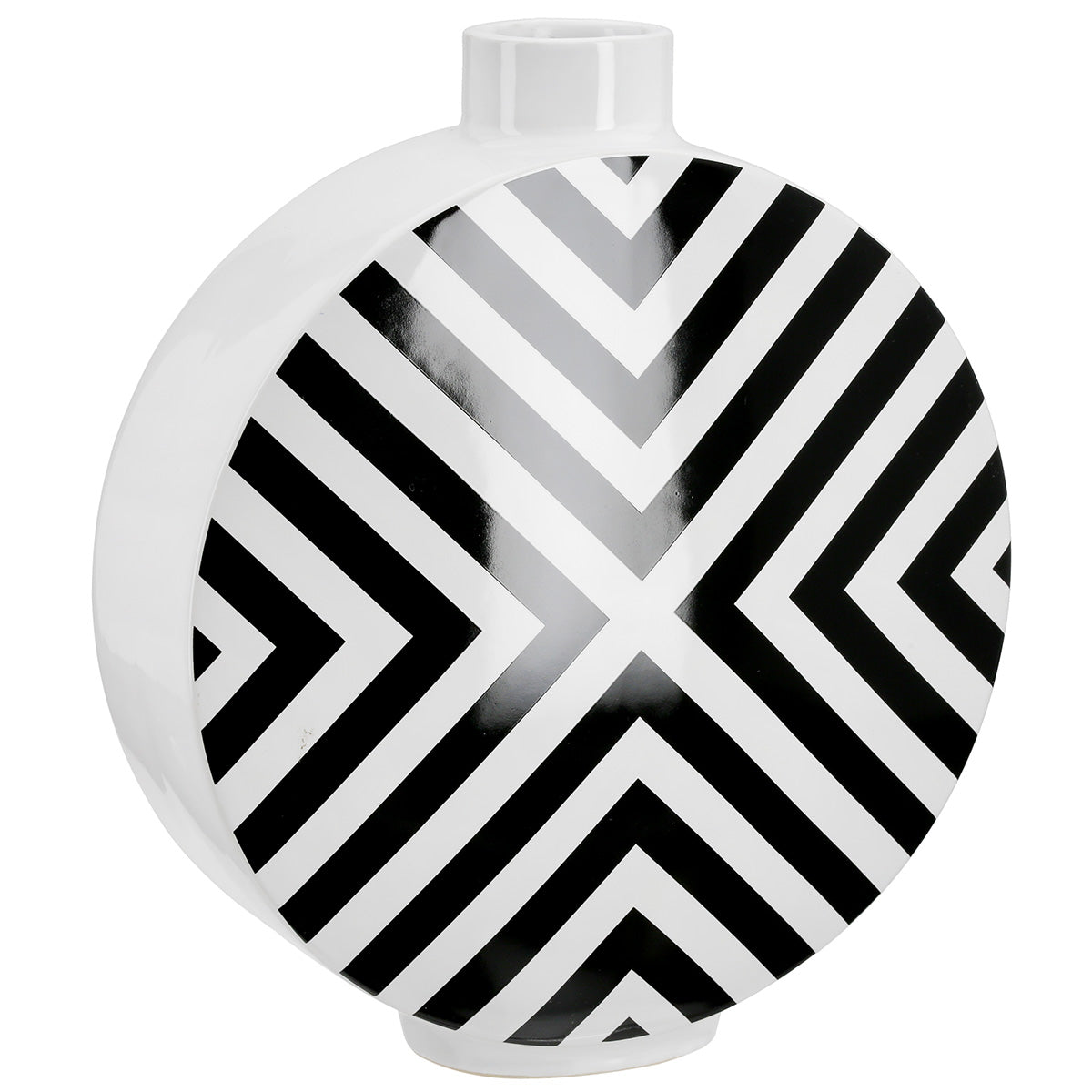 Chevron Ronde Vaas Zwart-Wit 33 cm
