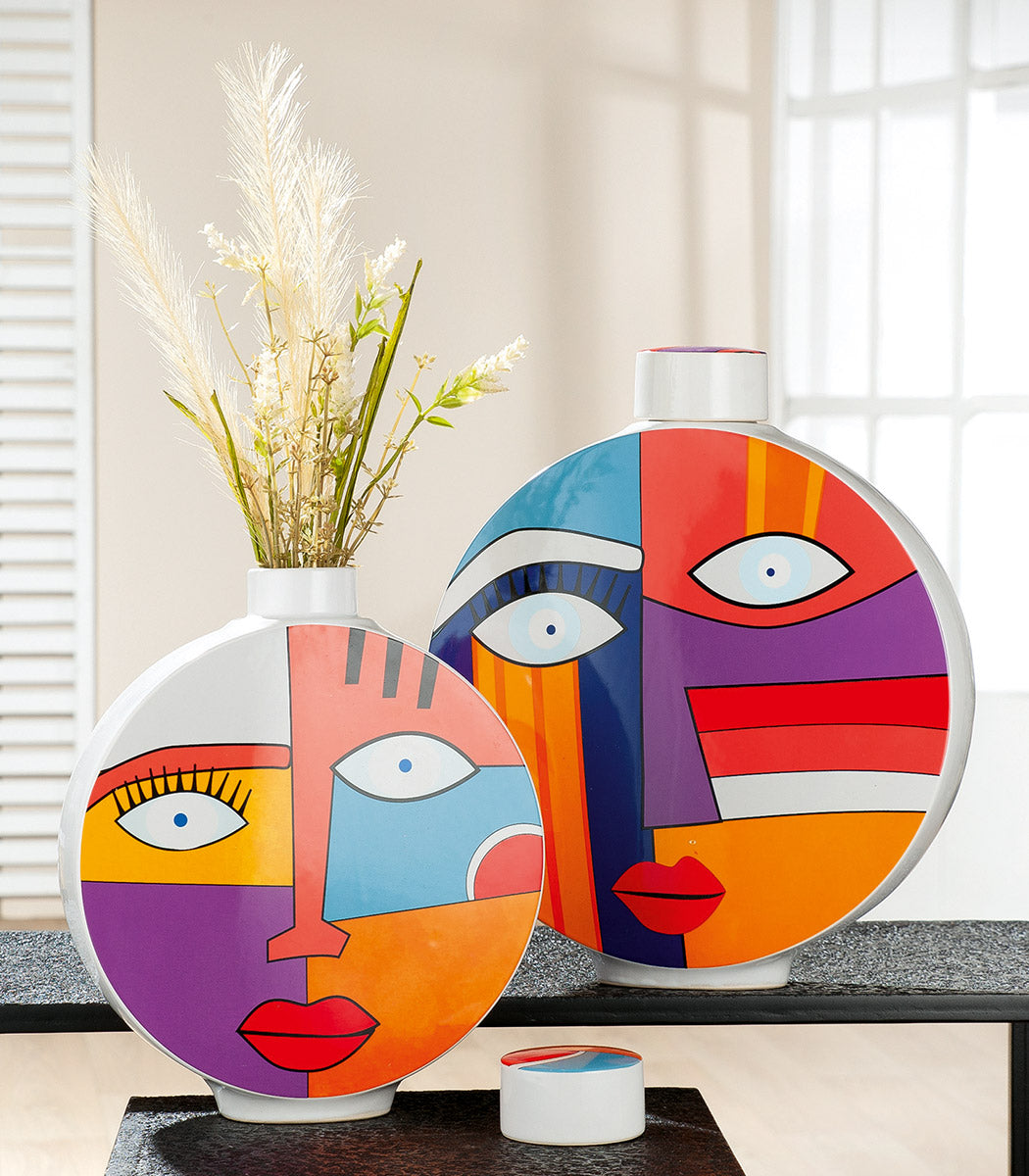 Grafic Face Dekselvaas Rond