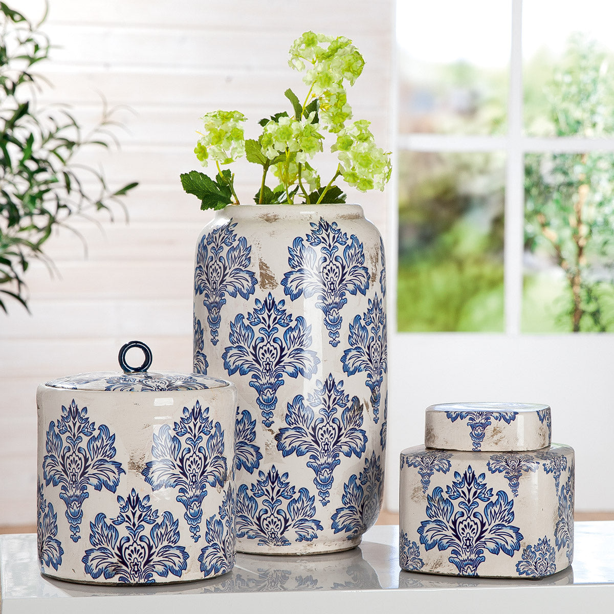 Fayencen Dekselvaas Blauw Wit 20 cm