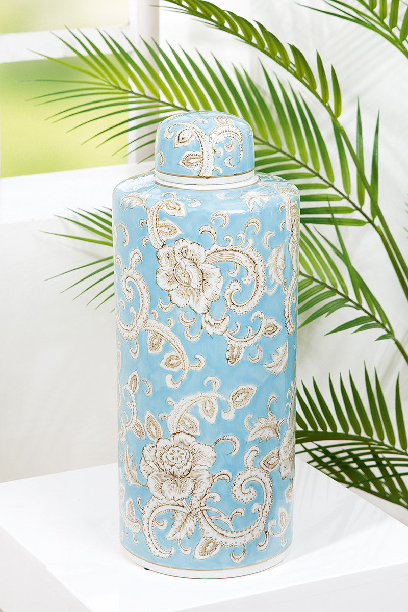 Fayencen Dekselvaas Blauw 44 cm