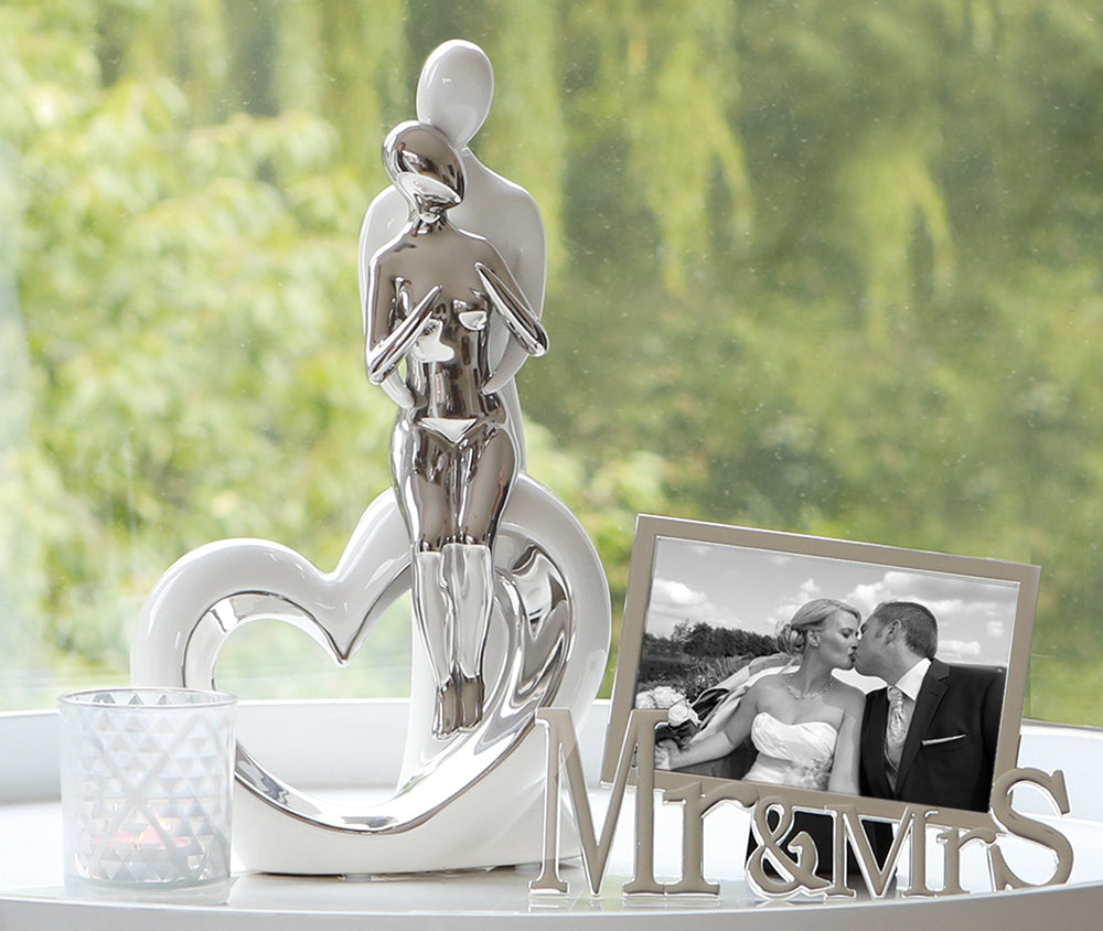 Romanze Paar Sculptuur Zilver Wit