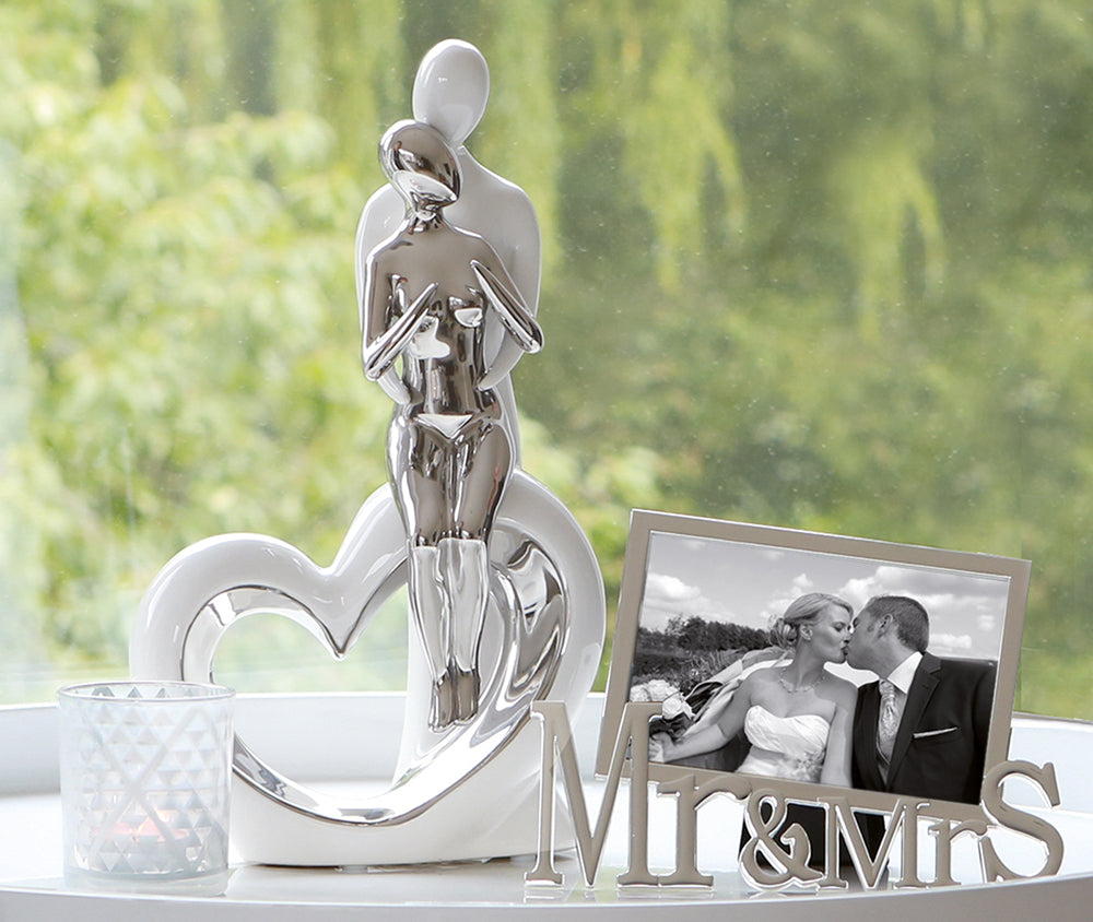 Romanze Paar Sculptuur Zilver Wit