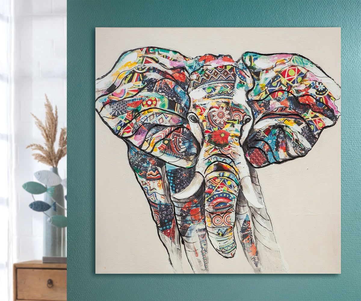 Bunter Elefant schilderij 100 cm