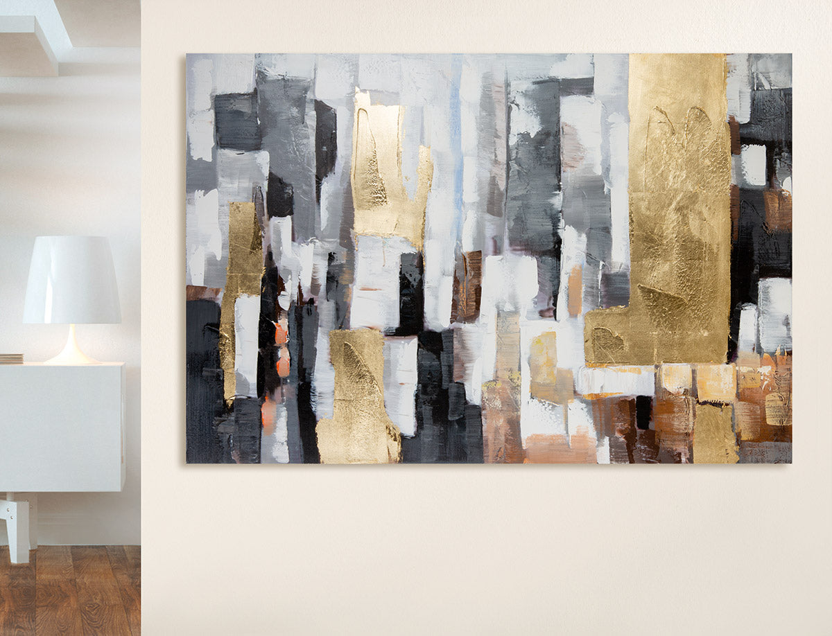 Goud-grijs schilderij Rechtecke 120 cm
