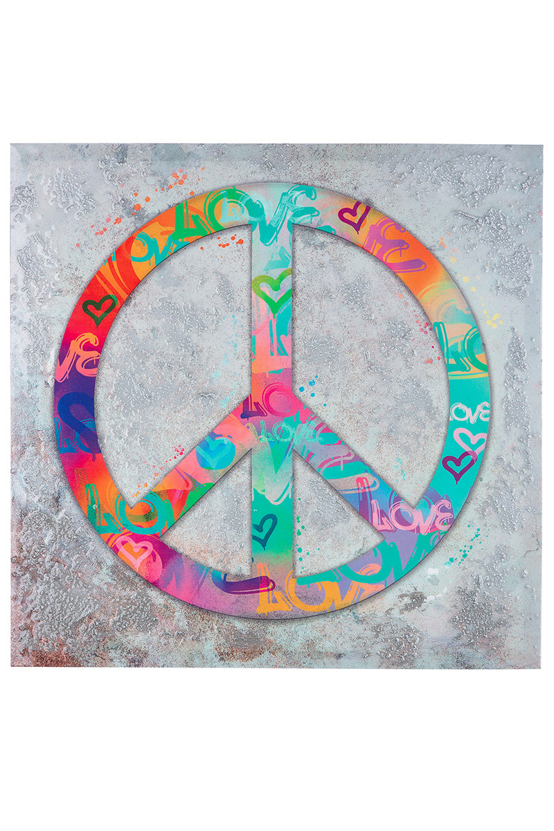 PEACE kleurrijk vredesschilderij 50 cm