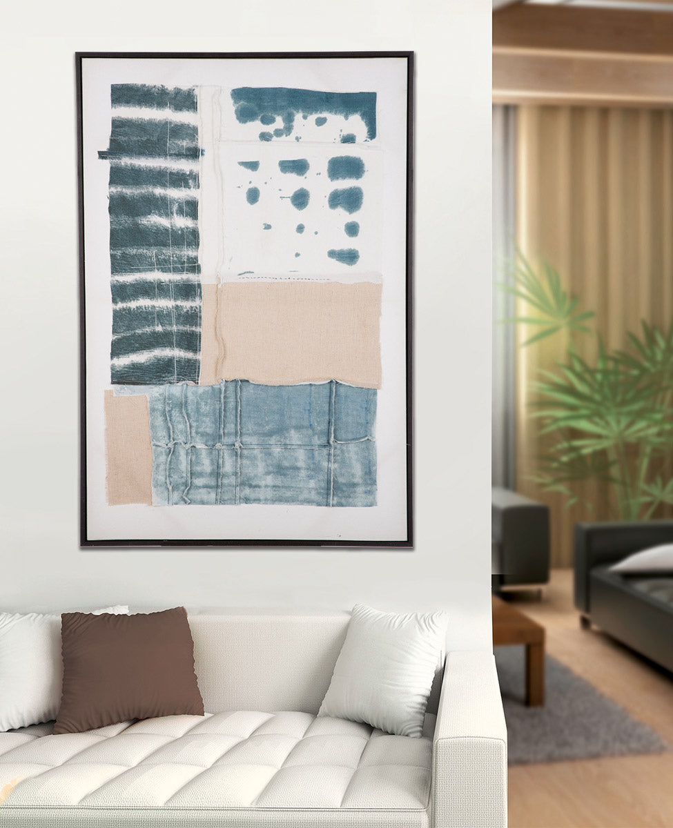 Blauw-wit schilderij Patchwork 92 cm
