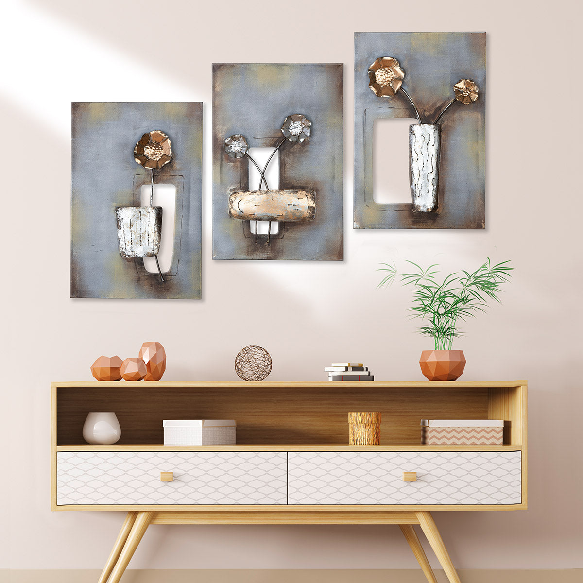Blumen-Trio metalen wanddecoratie