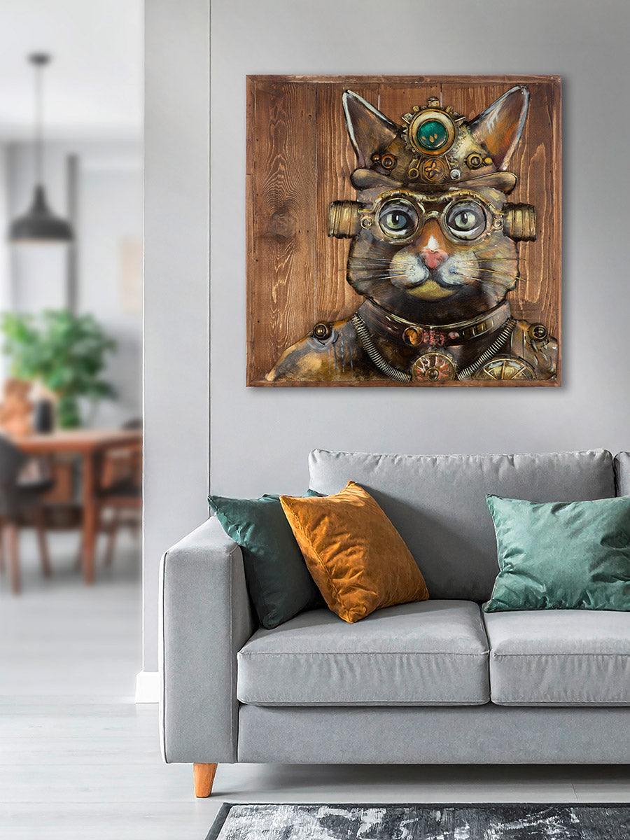 Steampunk Cat 3D wanddecoratie 50 cm